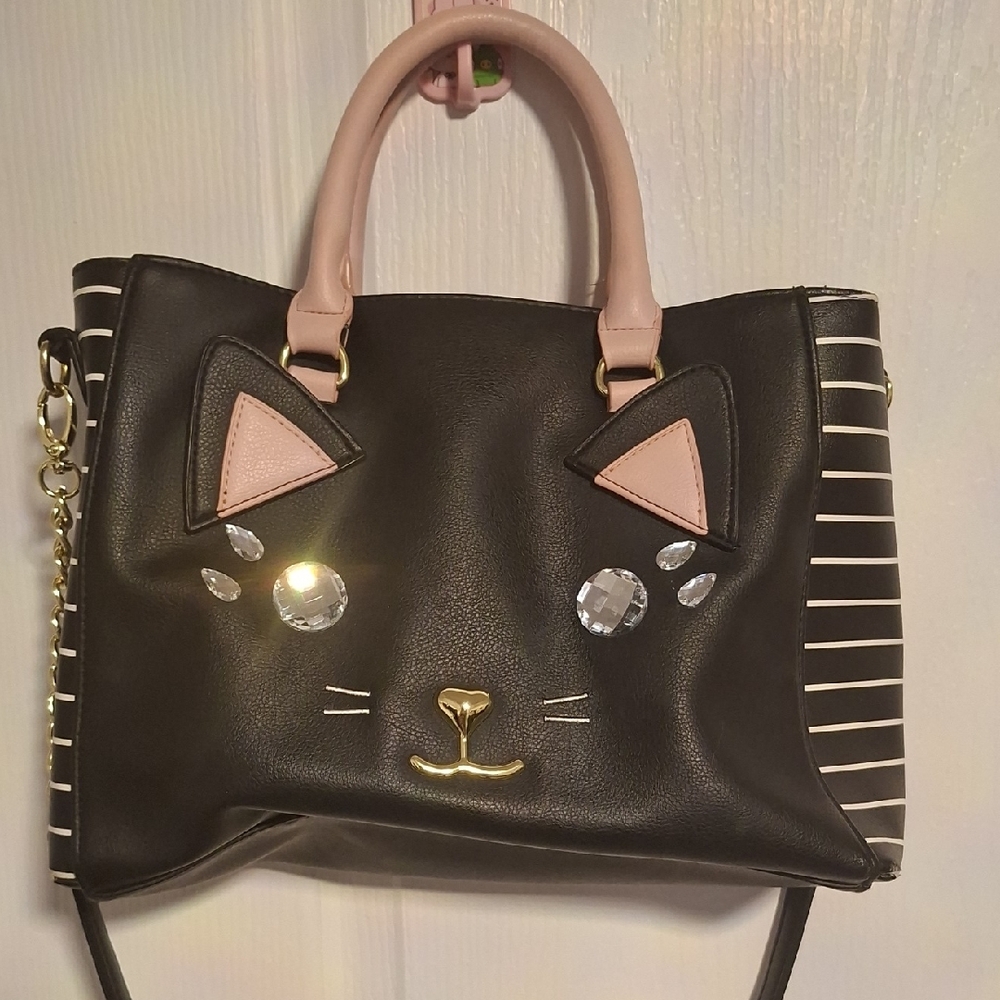 Betsey Johnson Black and Pink Cat Face Satchel